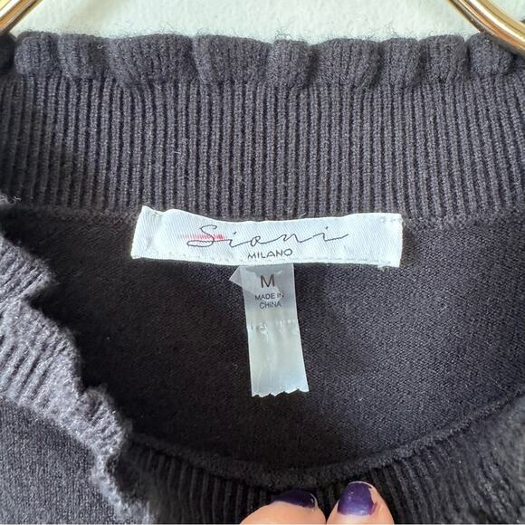 Sioni Black Petal Frill Sleeve Ruffle Neck Sweater M - Picture 6 of 8